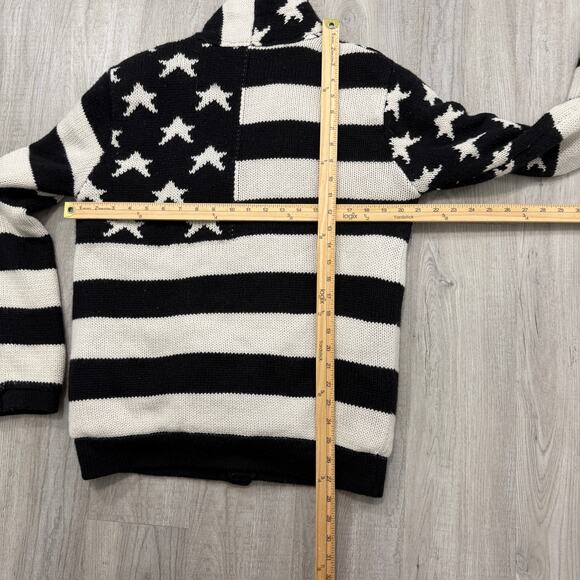 American Stitch Cardigan Sweater Medium Flag Shawl Collar Knit Stars Stripes - Picture 9 of 9